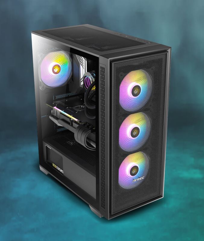 [761345100854] 761345100854 Antec AX81 E-ATX, 1x 360mm Radiator Front, 4x ARGB 12CM Fans 3x Front  1x Rear included. RGB controller for six fans. Mesh Tempered Glass Case - SI
