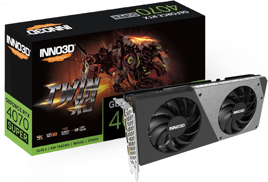 [835168003941] 835168003941 INNO3D nVidia GeForce RTX 4070 Super Twin X2 12GB GDDR6X, 2475 MHz Boost Clock, RAM 21 Gbps, 3x DP, 1xHDMI 250x118x42mm