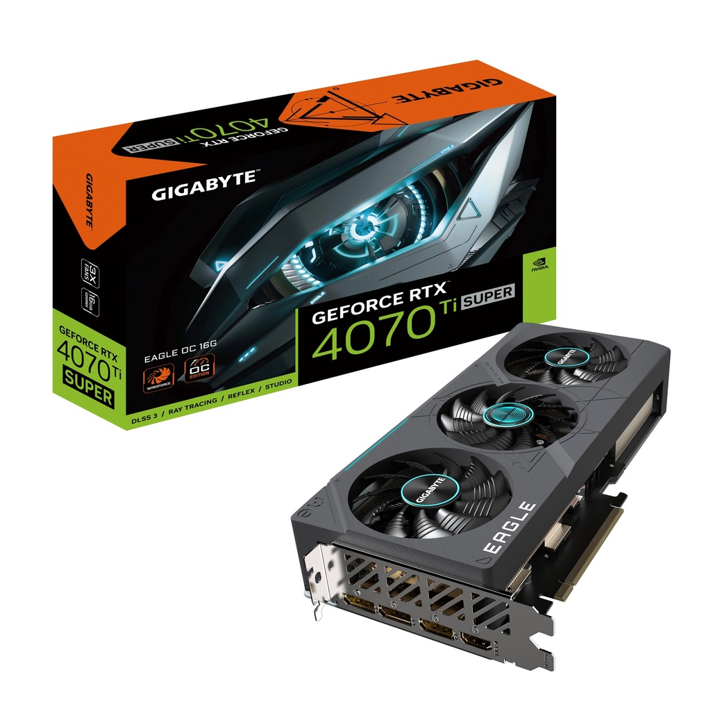 4719331354114 Gigabyte nVidia GeForce RTX 4070 Ti Super EAGLE OC 16GD GDDR6X Video Card, PCI-E 4.0, 2640 Core Clock, RGB Fusion 3x DP 1.4a, 1x HDMI 2.1a
