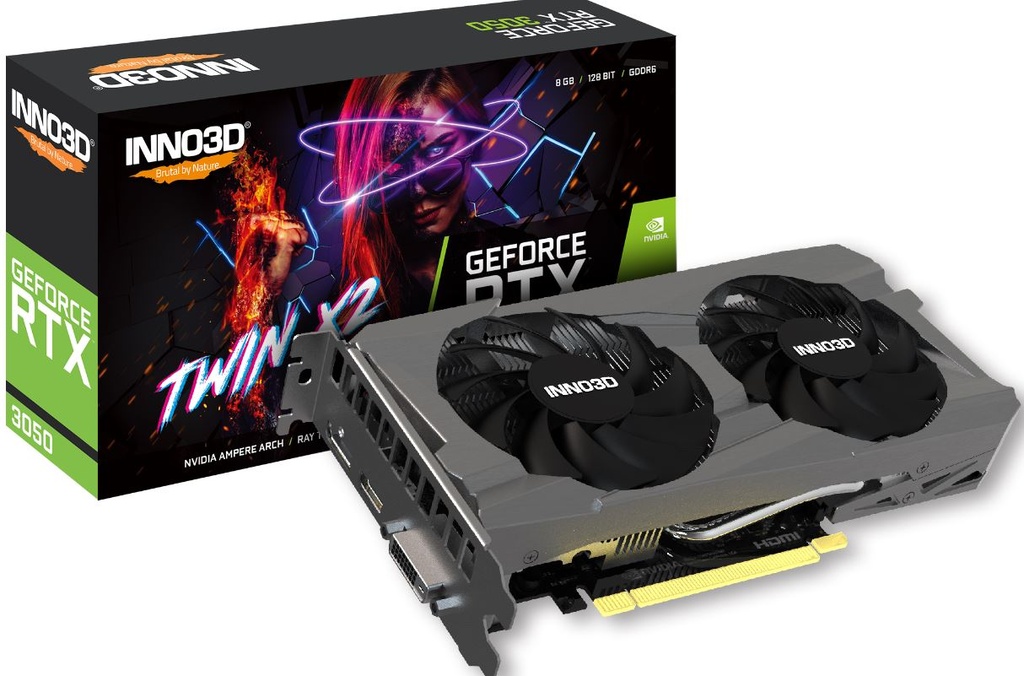 [835168003675] 835168003675 INNO3D nVidia GeForce RTX 3050 TWIN X2 GPU 8GB GDDR6, 1777MHz Boost Clock, RAM 14Gbps, 1xDP, 1xHDMI, 1x DVI