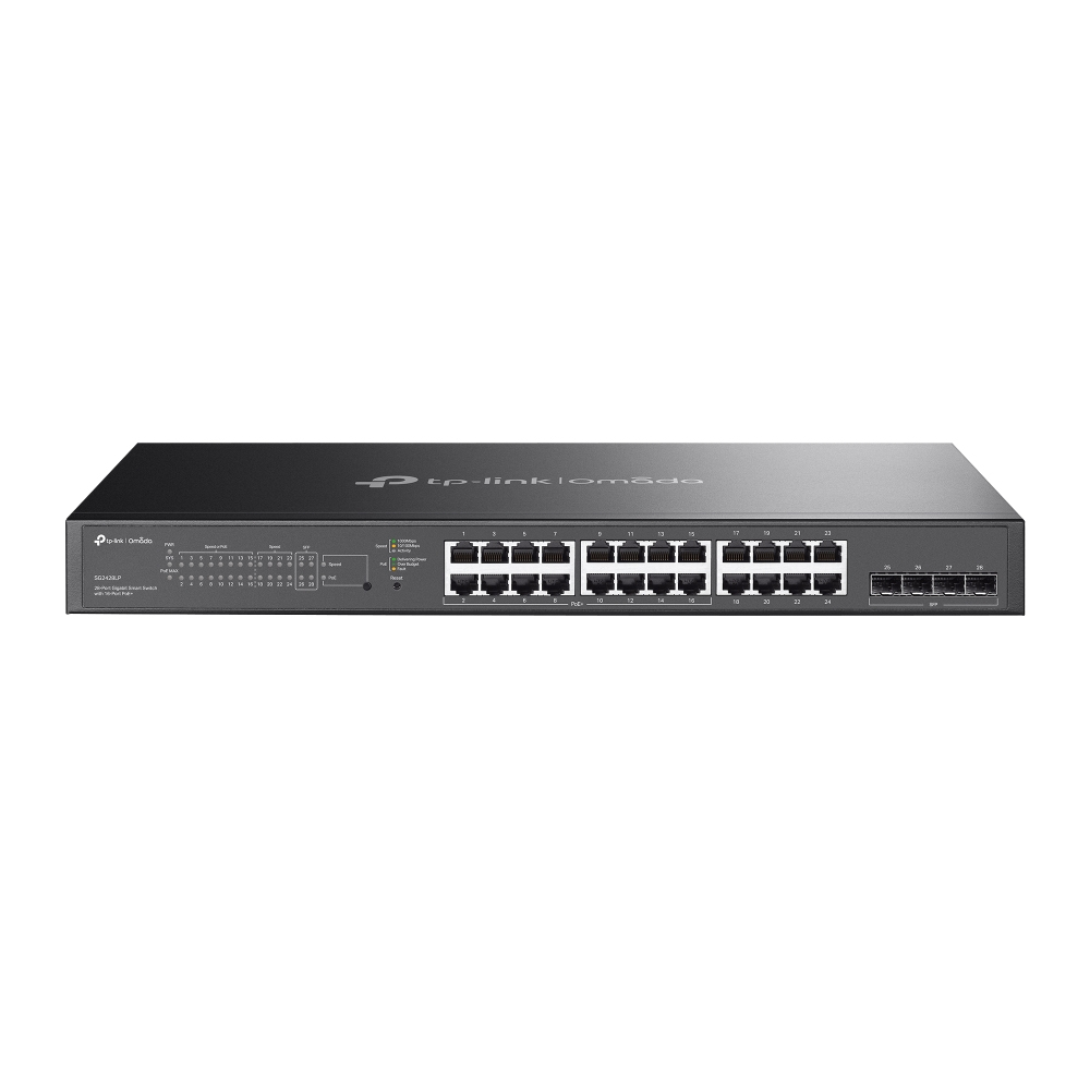 [8885020620832] 8885020620832 TP-Link SG2428LP Omada 28-Port Gigabit Smart Switch with 16-Port PoE+, 16× Gigabit 802.3af/at PoE+ ports, 8× Gigabit non-PoE RJ45 ports and 4× Gigabit