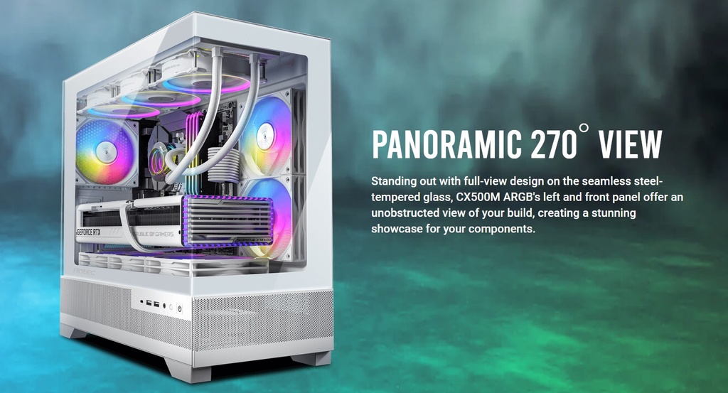 [761345101448] 761345101448 Antec CX500M ARGB White Seamless  mATX, ITX, USB-C, Up to 6 Fans. 3 x RGB included (2x Front Right, 1 x Rear). Gaming Case