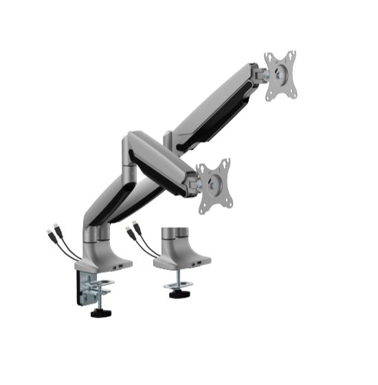 [6956745178419] 6956745178419 Brateck LDT82-C024UC DUAL SCREEN HEAVY-DUTY GAS SPRING MONITOR ARM WITH USB PORTS For most 17"~35" Monitors, Matte Silver (LS)