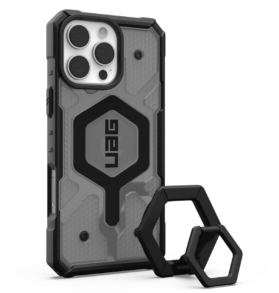 [840283915413] 840283915413 UAG Pathfinder Clear MagSafe Apple iPhone 16 Pro Max (6.9") Rugged Case + Black Ring Stand- Ash(1144651BV02), 10 Years Warranty