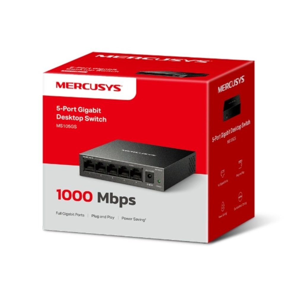 [6957939001315] 6957939001315 Mercusys MS105GS 5-Port Gigabit Desktop Switch, 5×10/100/1000 MbpsRJ45 port Supporting Auto-MDI/MDIX