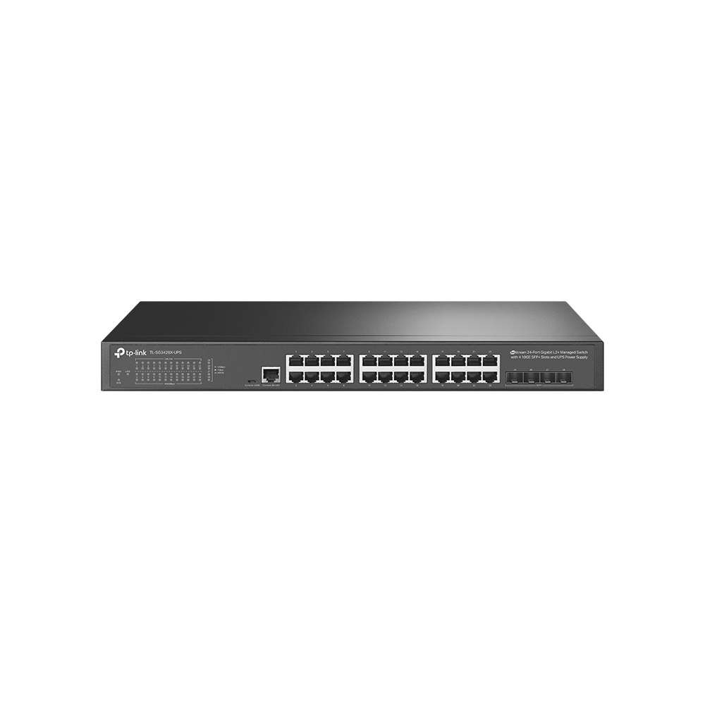 [4897098687734] 4897098687734 TP-Link SG3428X-UPS JetStream 24-Port Gigabit L2+ Managed Switch with 4 10GE SFP+ Slots and UPS Power Supply
