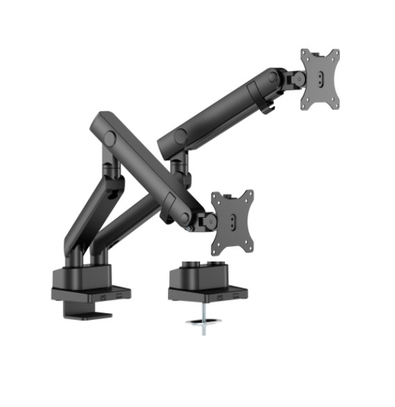 6956745180733 Brateck LDT84-C024-B DUAL SCREEN SLIM HEAVY-DUTY MECHANICAL SPRING MONITOR ARM BLACK (LS)