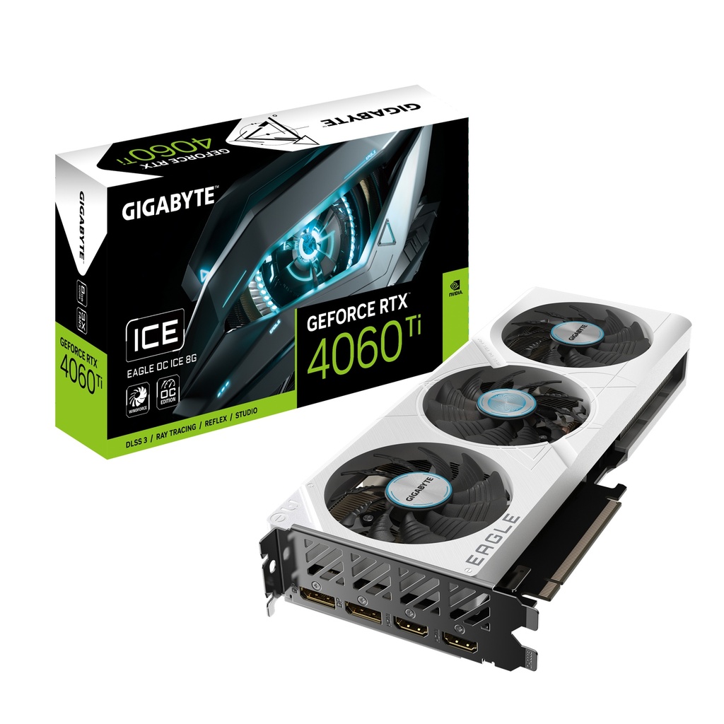 4719331354350 Gigabyte nVidia GeForce RTX 4060 Ti EAGLE OC ICE-8GD GDDR6 Video Card, PCI-E 4.0, 2550MHz Core Clock, 2x DP 1.4a, 2x HDMI 2.1a
