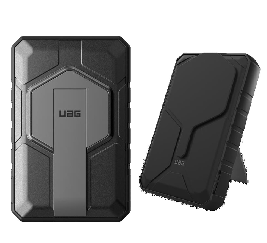 [840283911590] 840283911590 UAG Rugged Wireless Power Bank 10k mAh + Stand - Black/Grey (9B4411114030),20W USB-C, 10W Wireless, MagSafe compatible, 1 Year Warranty