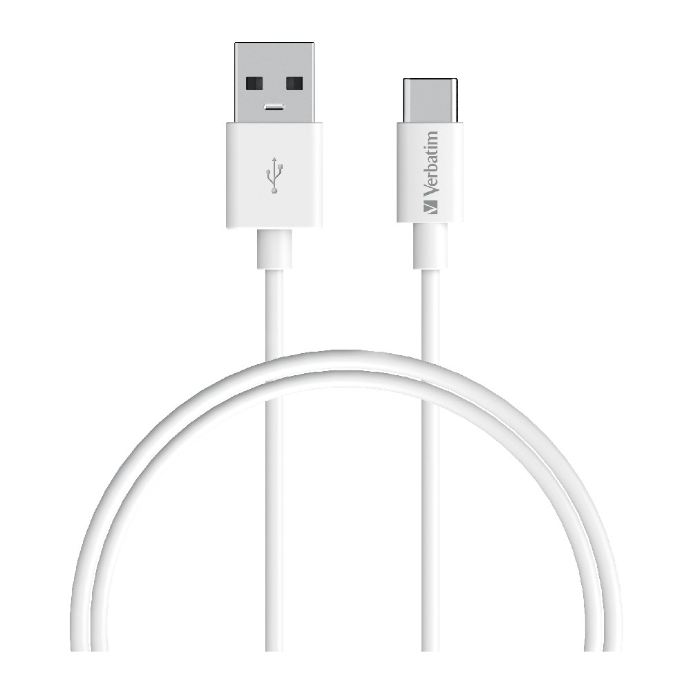 [4895117965849] 4895117965849 Verbatim Charge  Sync USB-C Cable 1 Meter - White USB C to USB A. Durable Design. Fast Charge  QC 2.0 and 3.0.