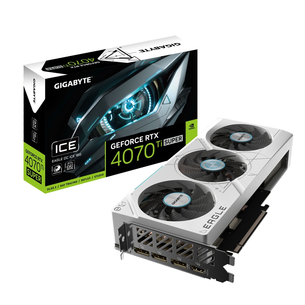 4719331354343 Gigabyte nVidia GeForce RTX 4070 Ti Super EAGLE OC ICE 16GD GDDR6X Video Card, PCI-E 4.0, 2640 Core Clock, RGB Fusion 3x DP 1.4a, 1x HDMI 2.1a