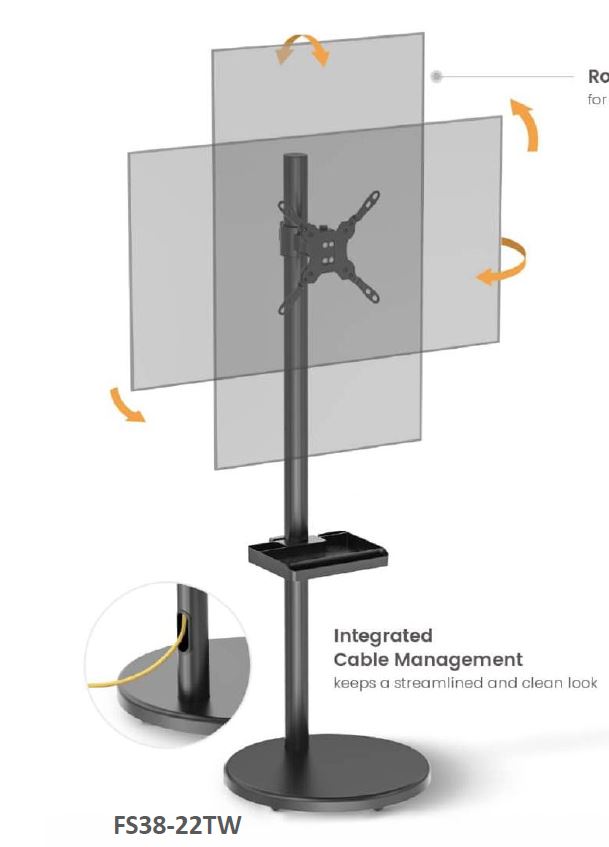 [6956745177047] 6956745177047 Brateck Mobile Spring assisted Display Floor Stand Fit Most 17"-35" Monitor Up to 10kg per screen VESA 75x75/100x100(NEW) Black colour (LS)
