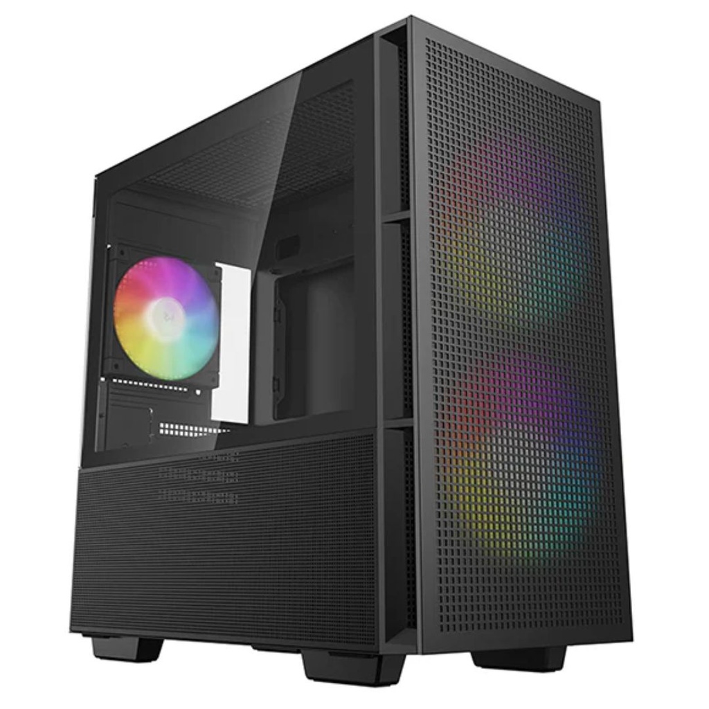 6933412774716 DeepCool CH360 Black Micro ATX Case, Tempered Glass Window, 1x USB 3.0, 1x USB-C, HD Audio, 2x 140mm ARGB and 1x 120mm ARGB Pre-installed Fans