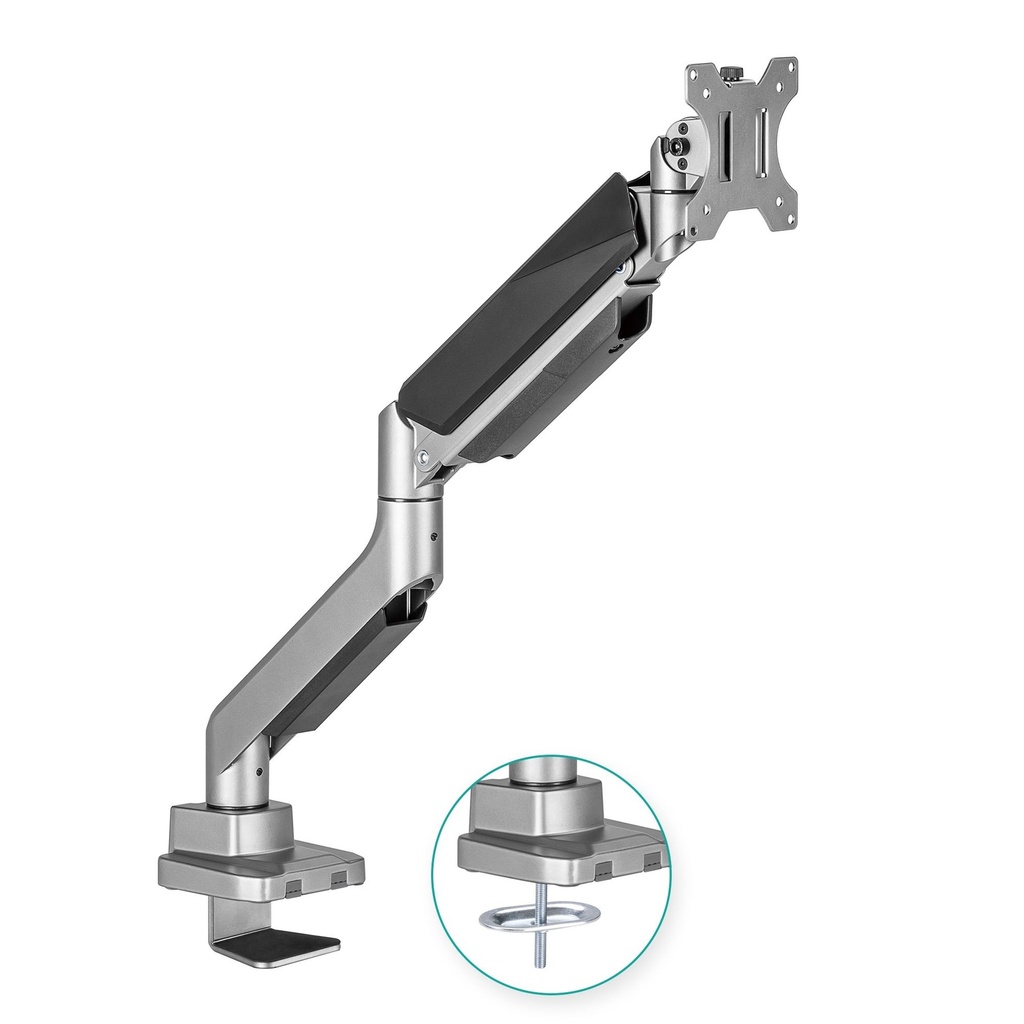 9346396003487 mbeat® Activiva Heavy Duty Single Monitor Screen Gas Spring Monitor Arm ACA-HMA-SGS01Y Color: Metallic Grey Screen Rotation: +180°~-180°