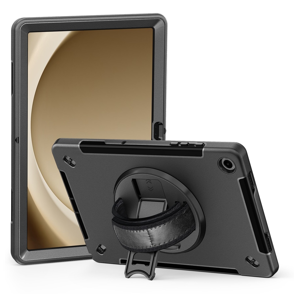[6976552043021] 6976552043021 Generic Rugged Samsung Galaxy Tab A9+ (11") Case Black - Built-in-Kickstand, Adjustable Hand Strap, DropProof, ShockProof