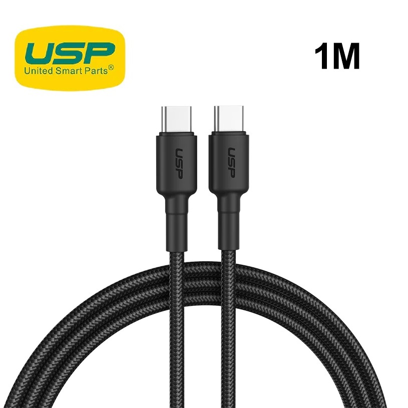 [6972890207064] 6972890207064 USP BoostUp Braided USB-C to USB-C Cable (1M) Black -3A Fast  Safe Charge,Strong  Durable,Samsung Galaxy,Apple iPhone,iPad,MacBook,Google,OPPO,Nokia