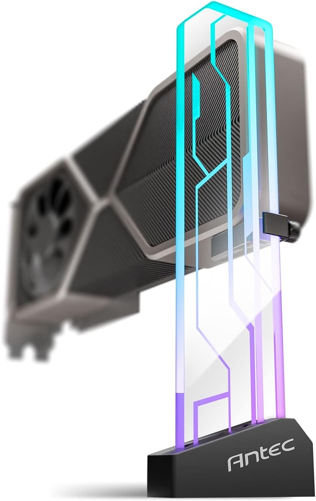 [761345777483] 761345777483 Antec RGB GPU Support Bracket, Graphics Card Holder, Addressable RGB 5V 3PIN RGB Connector. Tempered Glass Black