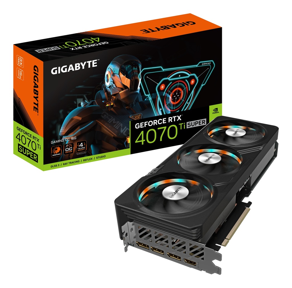 4719331354107 Gigabyte nVidia GeForce RTX 4070 Ti Super GAMING OC 16GD GDDR6X Video Card, PCI-E 4.0, 2655 Core Clock, RGB Fusion 3x DP 1.4a, 1x HDMI 2.1a