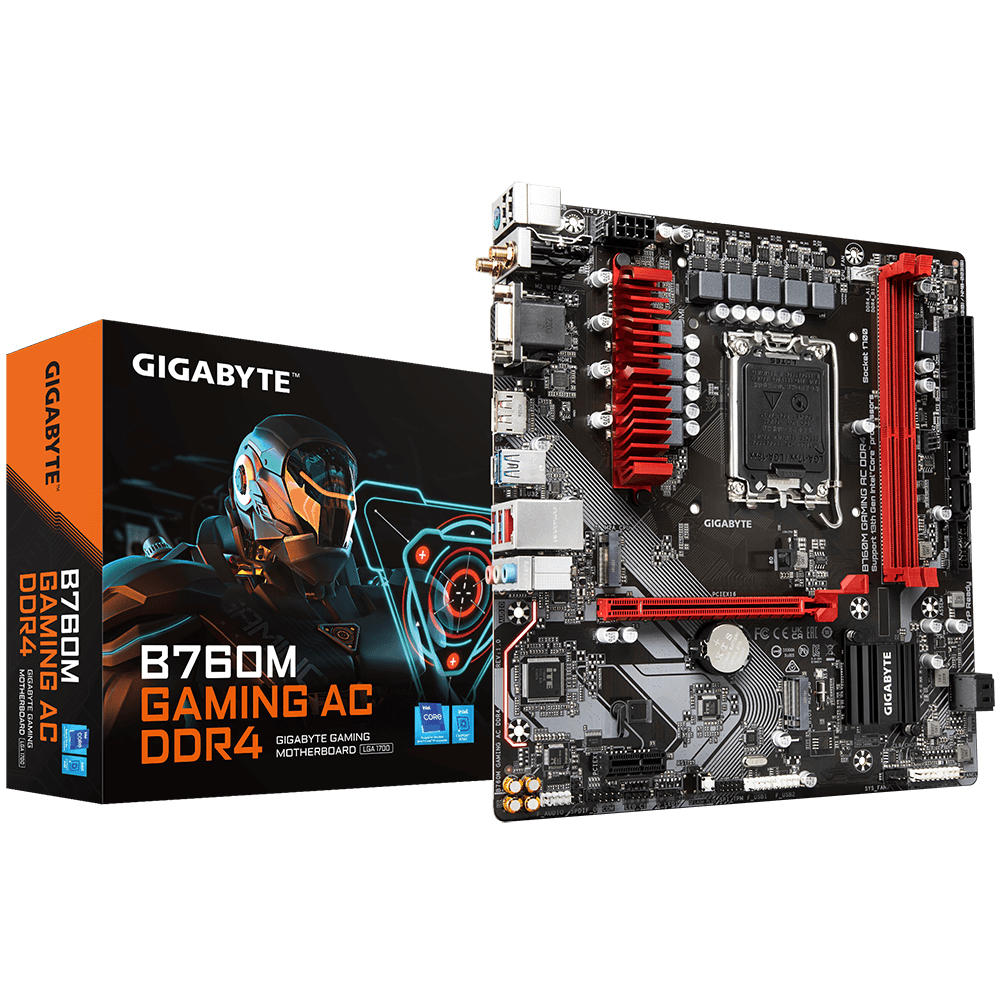 [4719331851477] 4719331851477 Gigabyte B760M GAMING AC DDR4  Intel LGA 1700 ATX Motherboard, 2x DDR4 ~64GB, PCI-E x16, M.2, 4x SATA,  5x USB 3.2, 2x USB 2.0