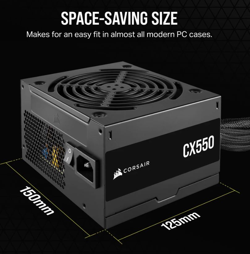 840006670742 Corsair CX550 550W, 80 PLUS Bronze Certified, Up to 88% Efficiency,  Compact 125mm design easy fit and airflow, ATX PSU 2023