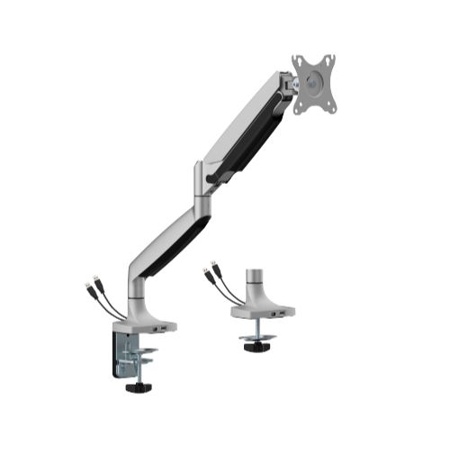 6956745178372 BrateckLDT82-C012UC SINGLE SCREEN HEAVY-DUTY GAS SPRING MONITOR ARM WITH USB PORTS For most 17"~45" Monitors, Matte Silver (LS)