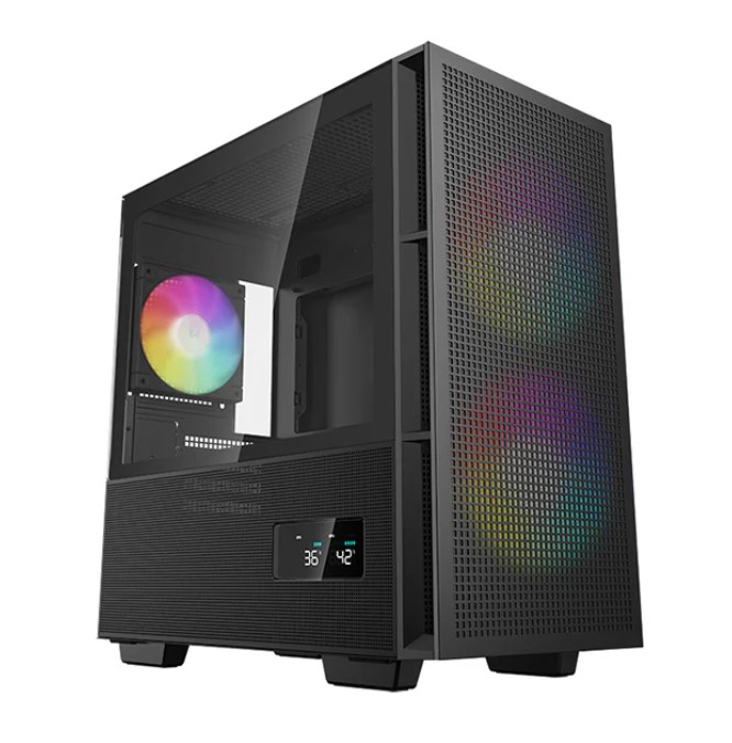 6933412774693 DeepCool CH360 Digital Black Micro ATX Case, Digital Status Display, Tempered Glass Window,1x USB 3.0, 1x USB-C, HD Audio, 2x 140mm ARGB and 1x 120mm