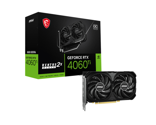 4711377216166 MSI nVidia GeForce RTX™ 4060 Ti 8G VENTUS 2X BLACK E1 OC Video Card  2580 MHz Boost Clock, 8GB GDDR6,DisplayPort x 3 (v1.4a),HDMI x 1