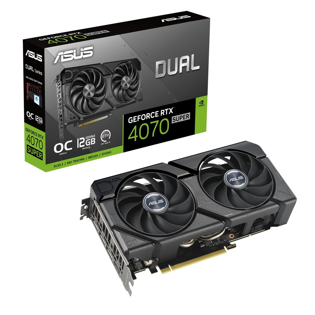 [4711387475997] 4711387475997 ASUS nVidia GeForce DUAL-RTX4070S-O12G-EVO RTX4070 SUPER EVO OC Edition 12GB GDDR6X 2520 MHz Boost Clock, RAM 21Gbps, 3xDP, 1xHDMI