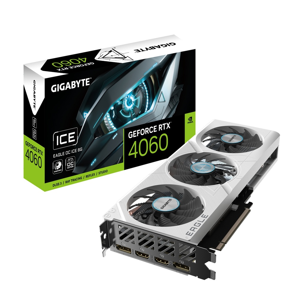 4719331354336 Gigabyte nVidia GeForce RTX 4060 EAGLE OC ICE-8GD GDDR6 Video Card, PCI-E 4.0, 2505 MHz Core Clock, 2x DP 1.4a, 2x HDMI 2.1a*2