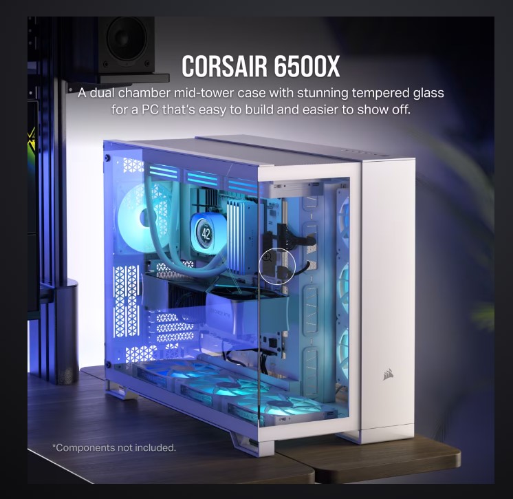 [840006664703] 840006664703 Corsair 6500X Tempered Glass ATX Mid-Tower, Dual Chamber, Cable Management, White Case