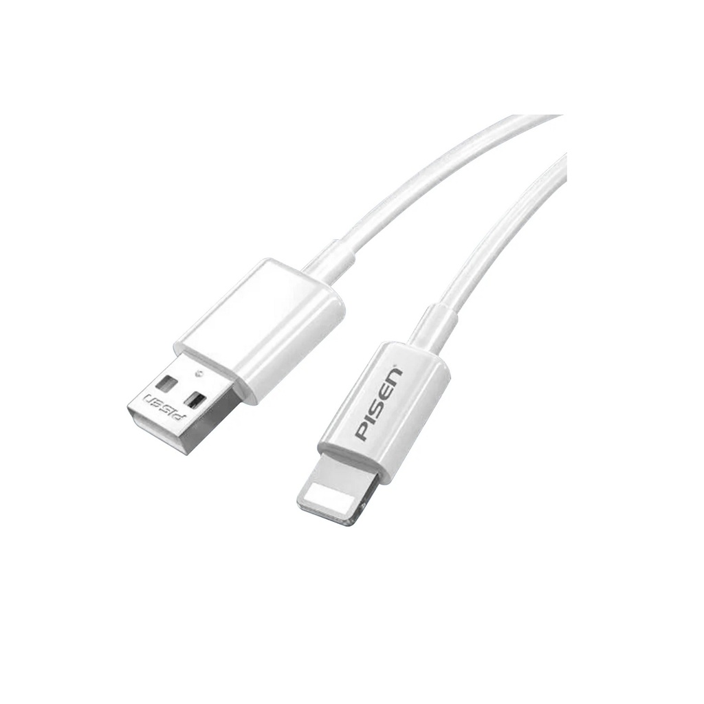 [6940735487629] 6940735487629 Pisen Lightning to USB-A Cable (1M) White - Fast Charge 2.4A, Stretch-Resistant, Reinforced, Durable, Apple iPhone/iPad/MacBook
