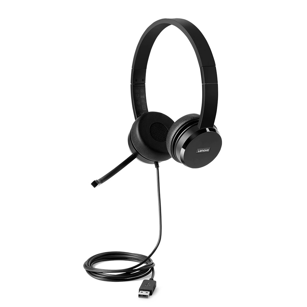 [194632382938] 194632382938 LENOVO 100 USB2.0 Type A Stereo 1.8m rotatable boom microphone passive noise cancellation Headset Black