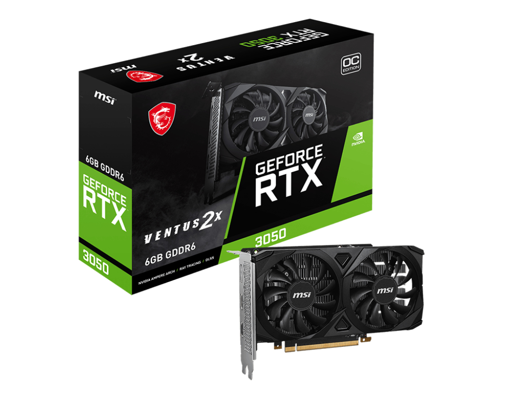 4711377176811 MSI nVidia Geforce RTX 3050 VENTUS 2X 6G OC Video Card, Boost: 1492 MHz, CUDA 2304 Units, 6GB GDDR6, HDMI™ x 2