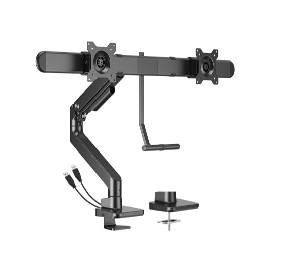 [6956745179645] 6956745179645 Brateck LDT81-C022UC-B NOTEWORTHY GAS SPRING DUAL MONITOR ARM WITH USB-A/USB-C PORTS Fit Most 17"-32" Monitor Fine Texture Black(new)