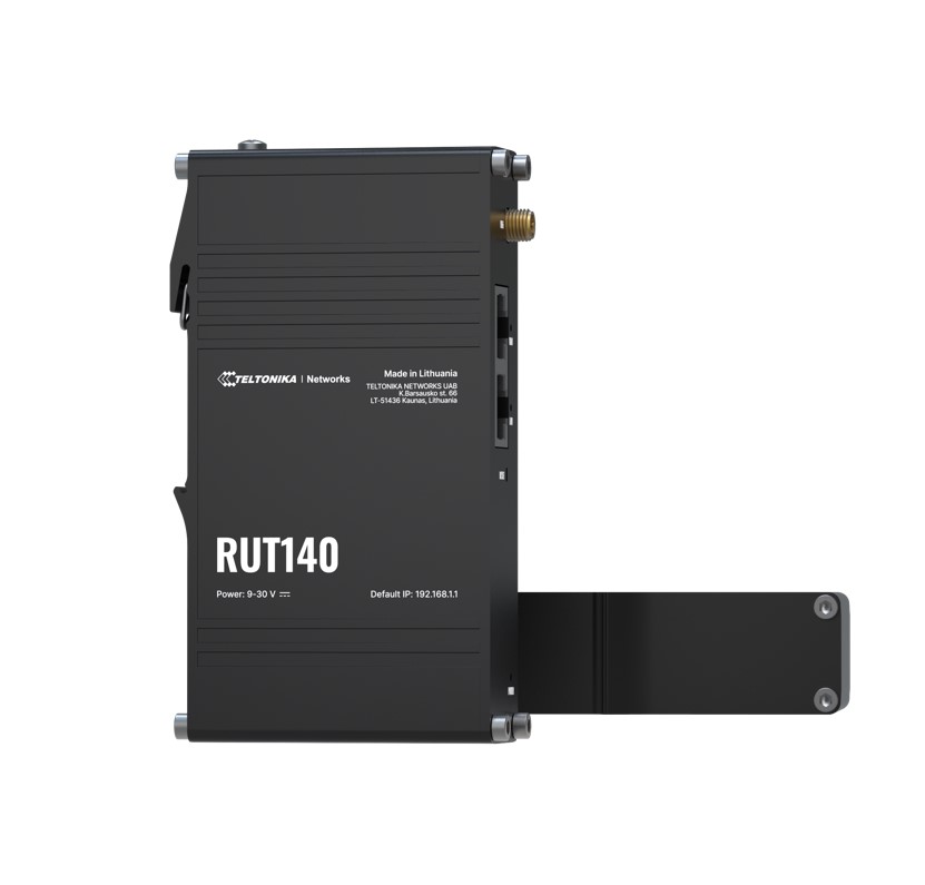 [4779051840700] 4779051840700 Teltonika RUT140 Industrial Ethernet Router, Wi-Fi 4, 1x3-Pin Power Connector, Integrated DIN rail bracket, Remote Management, PSU excluded
