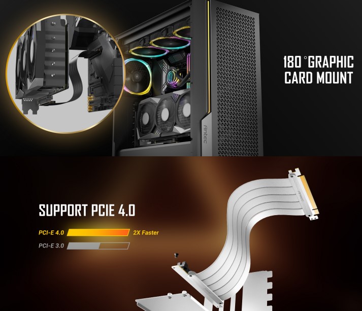 [761345700016] 761345700016 Antec Adjustable Vertical Bracket with 200mm High Performance PCI-E Riser Cable. New 2024. White Universal Case support