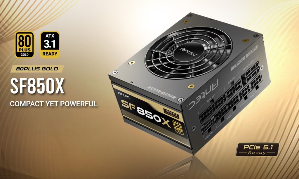 [761345200288] 761345200288 Antec SFX 850w 80+ Gold, Fully-Modular, ATX 3.1, PCI-E 5.1, 92mm Silent Fan, Japanese Caps, Zero RPM, Compact Power Supply, PSU,7 Years Warranty 2024