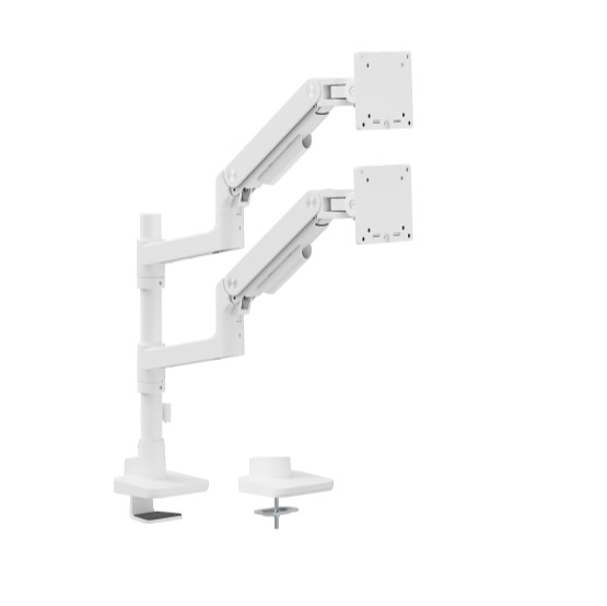 [6956745179546] 6956745179546 Brateck LDT81-C024P-W NOTEWORTHY POLE-MOUNTED HEAVY-DUTY GAS SPRING DUAL MONITOR ARM Fit Most 17"-49" Monitor Fine Texture White (LS)