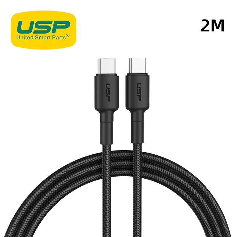 [6976552041188] 6976552041188 USP BoostUp Braided USB-C to USB-C Cable (2M) Black -3A/60W, Fast  Safe Charge,Strong  Durable,Samsung Galaxy,Apple iPhone,iPad,MacBook,Google,OPPO