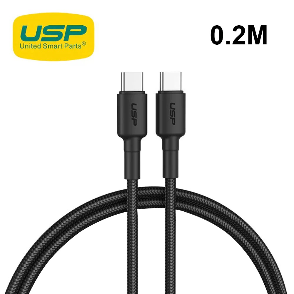 [6976552041171] 6976552041171 USP BoostUp Braided USB-C to USB-C Cable (20cm) Black-3A/60W, Fast  Safe Charge,Strong  Durable,Samsung Galaxy,Apple iPhone,iPad,MacBook,Google,OPPO