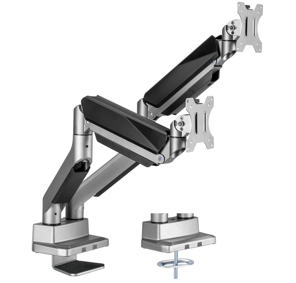 9346396003746 mbeat® activiva Heavy Duty Dual Monitor Screen Gas Spring Monitor Arm Support:For monitors 17”-35’’, each up to15kg.  Integrated 180° Rotation