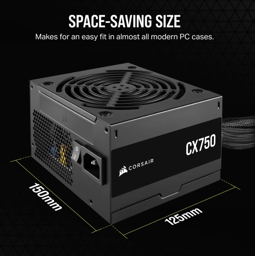 [840006670988] 840006670988 Corsair CX750 750W, 80 PLUS Bronze Certified, Up to 88% Efficiency,  Compact 125mm design easy fit and airflow, ATX PSU 2024