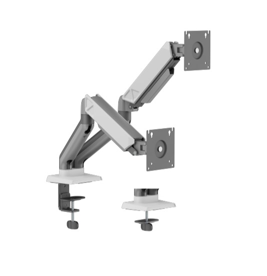 6956745179249 Brateck LDT88-C024 DUAL SCREEN RUGGED MECHANICAL SPRING MONITOR ARM For most 17"~32" Monitors, Space Grey  White (LS)