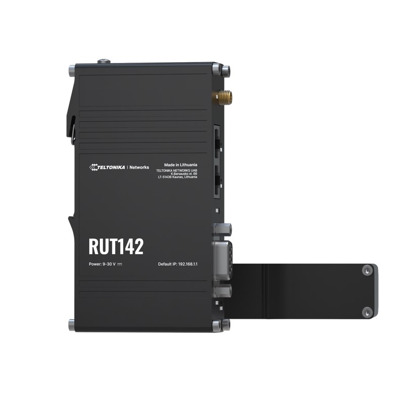 [4779051840724] 4779051840724 Teltonika RUT142 Industrial Router, Wi-Fi 4, RS232  for Serial Communication, Integrated DIN Rail Bracket, 3-Pin Power Connector, PSU excluded