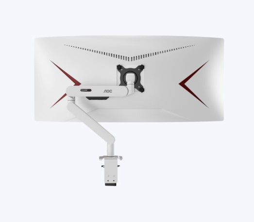 6973985232541 AOC AM402W White Desk-mount Monitor Arm  aluminum Alloy Structure. Mechanical Spring. Full Range Motion 17-34" up to 9KG VESA 100 and 75mm