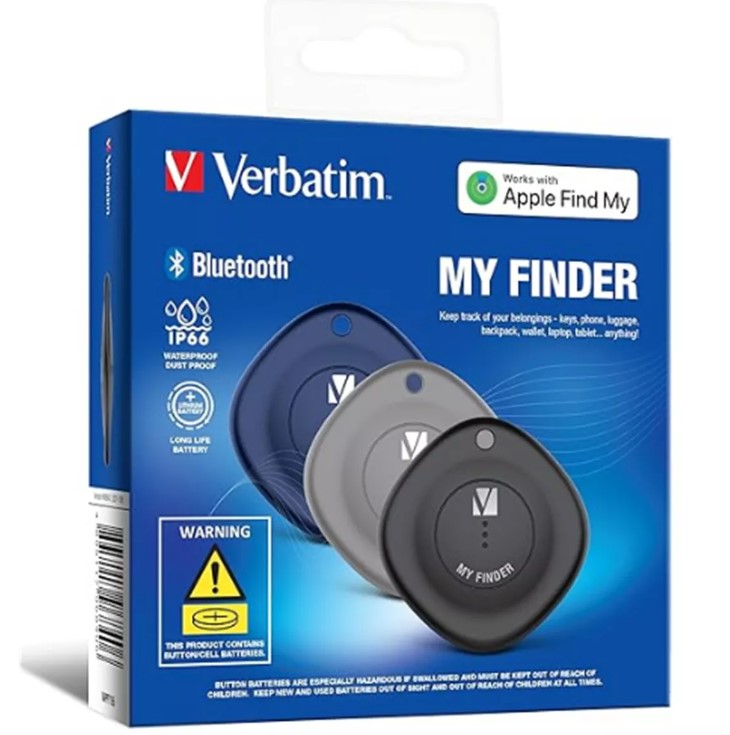 [4895117969298] 4895117969298 Verbatim 66929 Bluetooth Tracker My Finder Triple Pack - Black, Navy, Grey, IP66, works with Iphone, Ipad, Macbook, Long Life, Bluetooth Apple Find My