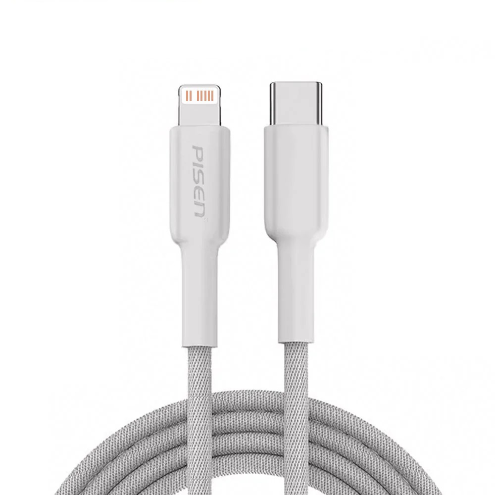 [6902957229272] 6902957229272 Pisen Braided Lightning to USB-C 20W PD Fast Charge Cable (1M) White - long-lasting performance, hassle-free, Apple iPhone, iPad, MacBook