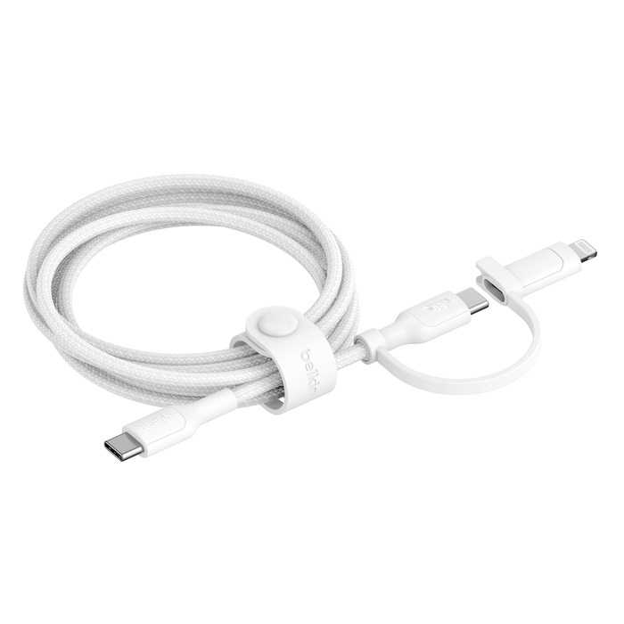 [745883902521] 745883902521 Belkin BoostCharge Pro 2-in-1 Cable With USB-C and Lightning Connector - White(CAC003fq1.5MWH), 480Mbps, Lightning Connector Adaptor, 2 Years Warranty