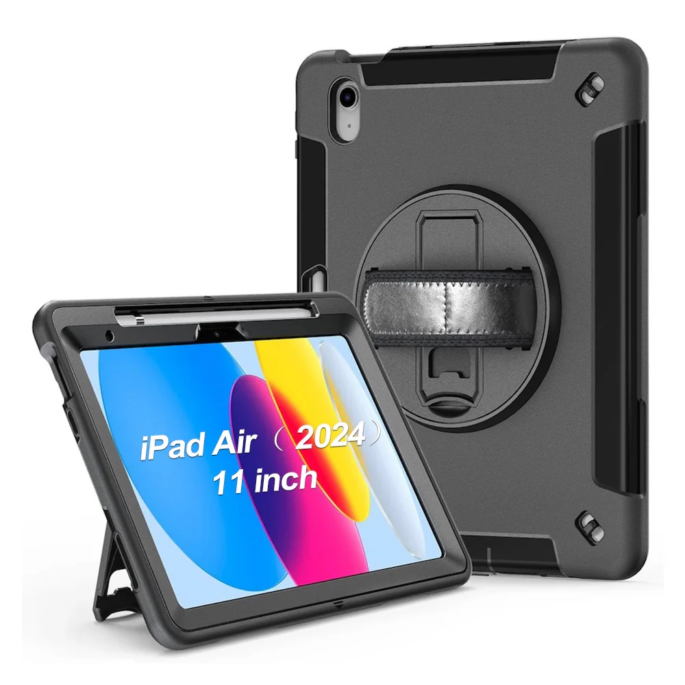 [6976552043069] 6976552043069 Generic Rugged Apple iPad Air M2 (11") (6th Gen)/ iPad Air (10.9") (5th/4th Gen)/ iPad Pro (11") (6th/5th/4th/3rd Gen) Case Black - Built-in-Kickstand