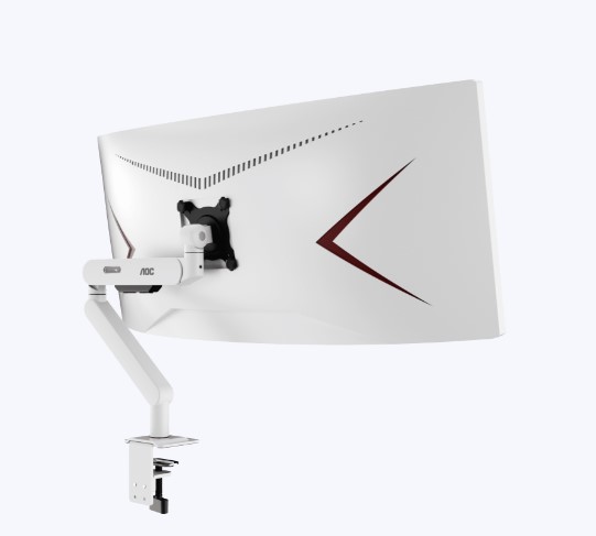 6973985232305 AOC AM406W White Desk-mount monitor arm with Alloy Structure. Mechanical Spring. Full Range Motion 17-40" up to 12KG VESA 100 and 75mm